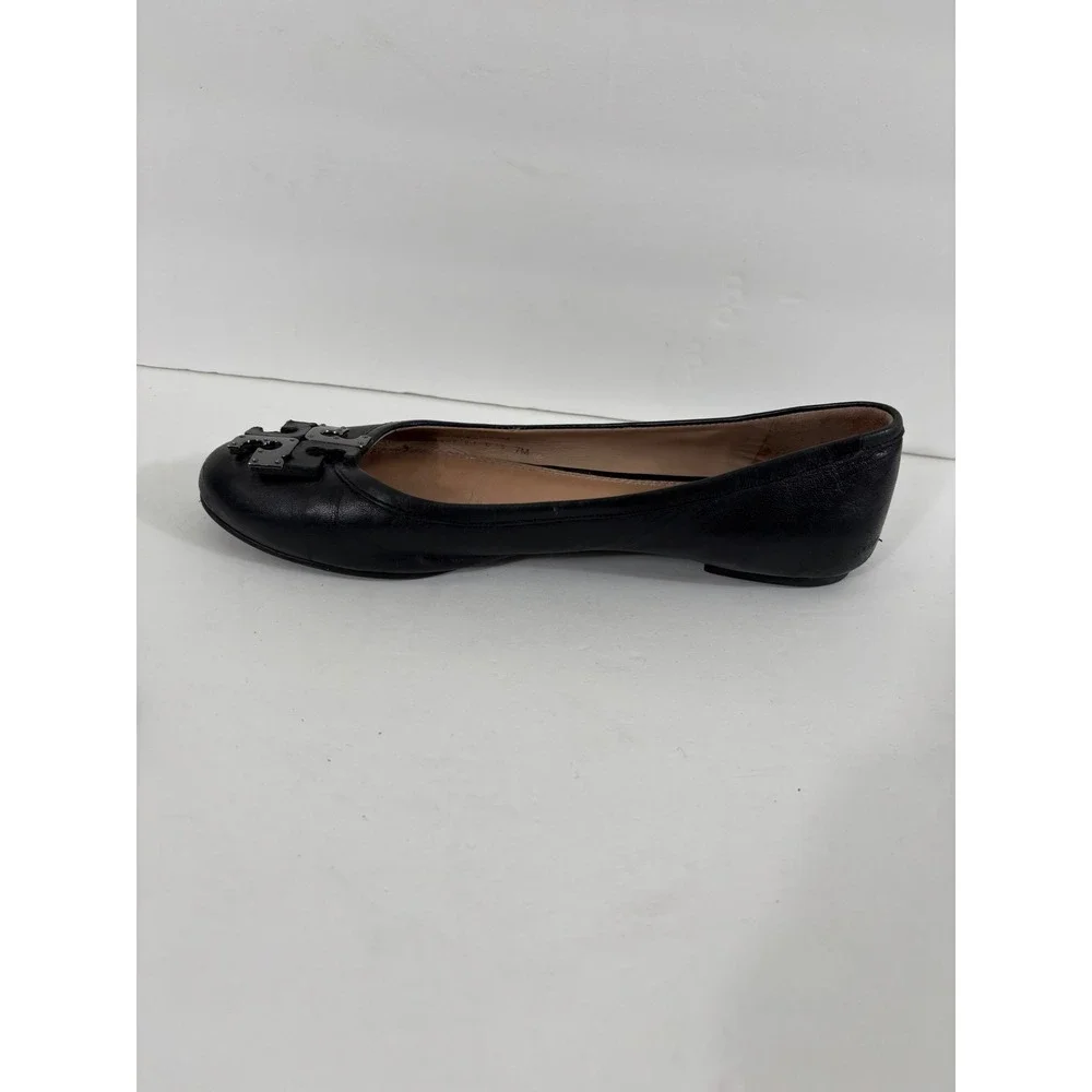 Tory Burch Black Lowell Leather Ballet Flats Embellished Logo Size 7 M